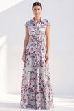 Black Collar Floral Mother of the Bride Dress with Sash