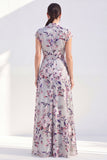 Black Collar Floral Mother of the Bride Dress with Sash