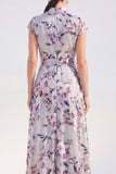Black Collar Floral Mother of the Bride Dress with Sash