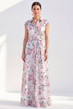 Black Collar Floral Mother of the Bride Dress with Sash
