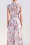 Black Collar Floral Mother of the Bride Dress with Sash