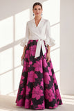 Fuchsia Flower A Line Long Mum of the Bride Dress with Sash