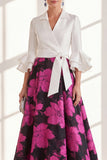 Fuchsia Flower A Line Long Mum of the Bride Dress with Sash