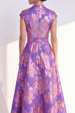 Yellow Jacquard Long Mother of the Bride Dress with Cap Sleeves