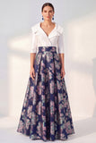 Purple A Line Jacquard Mum of the Bride Dress with Half Sleeves