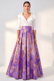 Purple A Line Jacquard Mum of the Bride Dress with Half Sleeves