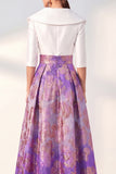 Purple A Line Jacquard Mum of the Bride Dress with Half Sleeves