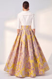 Purple A Line Jacquard Mum of the Bride Dress with Half Sleeves