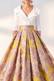 Purple A Line Jacquard Mum of the Bride Dress with Half Sleeves