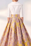 Purple A Line Jacquard Mum of the Bride Dress with Half Sleeves