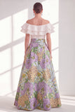 Off the Shoulder Ruffle Blue Purple Flower Mother of the Bride Dress with Sash