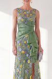 Grey Purple Floral Embroidered Mother of the Bride Dress with Slit