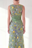 Grey Purple Floral Embroidered Mother of the Bride Dress with Slit