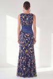 Grey Purple Floral Embroidered Mother of the Bride Dress with Slit