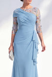Blue Applique Chiffon Mother of the Bride Dress with Side Streamer