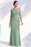 Blue Applique Chiffon Mother of the Bride Dress with Side Streamer
