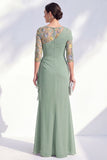 Blue Applique Chiffon Mother of the Bride Dress with Side Streamer