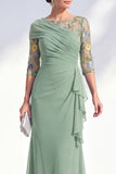 Blue Applique Chiffon Mother of the Bride Dress with Side Streamer