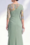 Blue Applique Chiffon Mother of the Bride Dress with Side Streamer