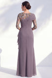 Blue Applique Chiffon Mother of the Bride Dress with Side Streamer