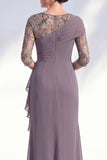 Blue Applique Chiffon Mother of the Bride Dress with Side Streamer