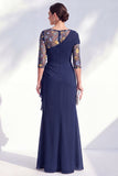 Blue Applique Chiffon Mother of the Bride Dress with Side Streamer