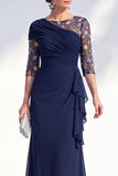 Blue Applique Chiffon Mother of the Bride Dress with Side Streamer