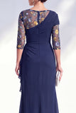 Blue Applique Chiffon Mother of the Bride Dress with Side Streamer