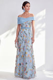 Off the Shoulder Floral Embroidered Green Mother of the Bride Dress