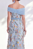 Off the Shoulder Floral Embroidered Green Mother of the Bride Dress