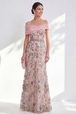 Off the Shoulder Floral Embroidered Green Mother of the Bride Dress