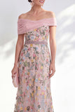 Off the Shoulder Floral Embroidered Green Mother of the Bride Dress
