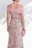 Off the Shoulder Floral Embroidered Green Mother of the Bride Dress