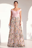 Blush Floral Embroidered Off the Shoulder A Line Mother of the Bride Dress