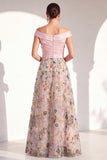 Blush Floral Embroidered Off the Shoulder A Line Mother of the Bride Dress