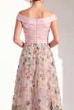 Blush Floral Embroidered Off the Shoulder A Line Mother of the Bride Dress