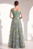 Blush Floral Embroidered Off the Shoulder A Line Mother of the Bride Dress