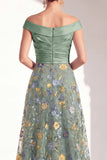 Blush Floral Embroidered Off the Shoulder A Line Mother of the Bride Dress