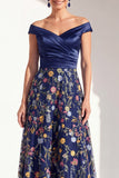 Blush Floral Embroidered Off the Shoulder A Line Mother of the Bride Dress