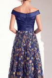 Blush Floral Embroidered Off the Shoulder A Line Mother of the Bride Dress
