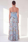 Sweetheart Blue Floral Mother of the Bride Dress with Slit