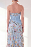 Sweetheart Blue Floral Mother of the Bride Dress with Slit