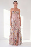 Sweetheart Blue Floral Mother of the Bride Dress with Slit