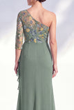 Grey Purple Floral One Shoulder Mother of the Bride Dress