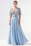 Green Beaded V-Neck Chiffon Mother of the Bride Dress