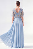 Green Beaded V-Neck Chiffon Mother of the Bride Dress