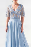 Green Beaded V-Neck Chiffon Mother of the Bride Dress