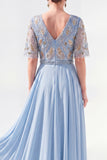 Green Beaded V-Neck Chiffon Mother of the Bride Dress