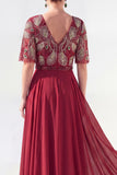Green Beaded V-Neck Chiffon Mother of the Bride Dress