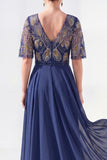 Green Beaded V-Neck Chiffon Mother of the Bride Dress